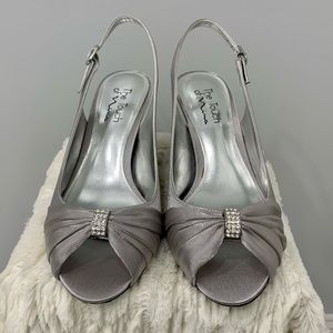 Silver Satin Dressy Open Toed Wedding Heels